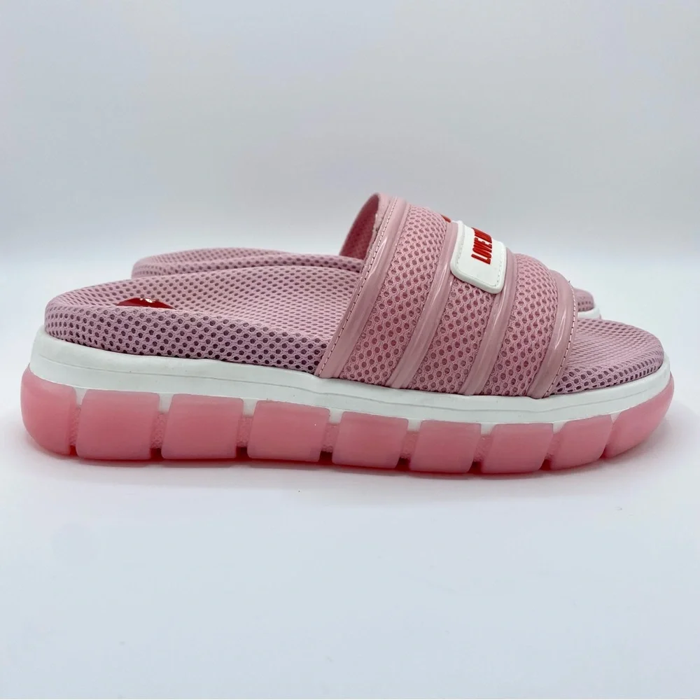 Love Moschino Rete Rosa Brand Logo Slide Sandal Size 38 / US 8